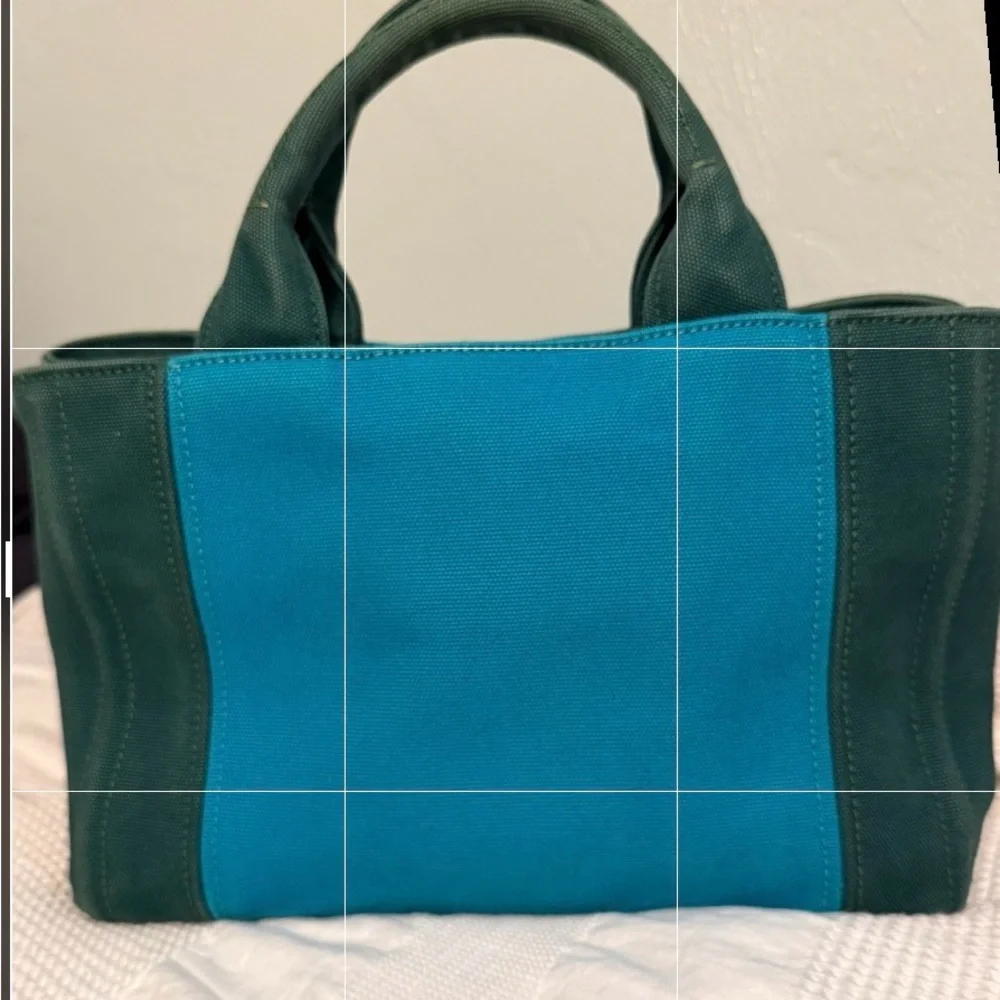 Prada Milano Teal & Forest Green Canapa Tote Bag - Picture 2 of 16